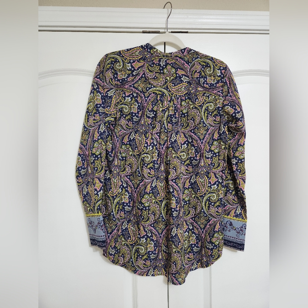 LOFT Paisley V-Neck Blouse in Navy, Pink & Yellow - Picture 2 of 5
